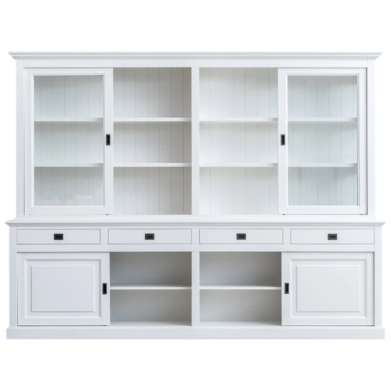 Vitrine weiß Landhaus, Geschirrschrank weiß Landhaus, Vitrinenschrank weiß Landhausstil, Breite 300 cm