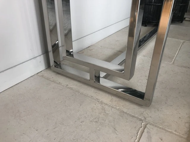 Konsole verchromt Glasplatte, Wandtisch Silber, Konsole Metall Glas, Sideboard Silber Glas, Breite 150 cm