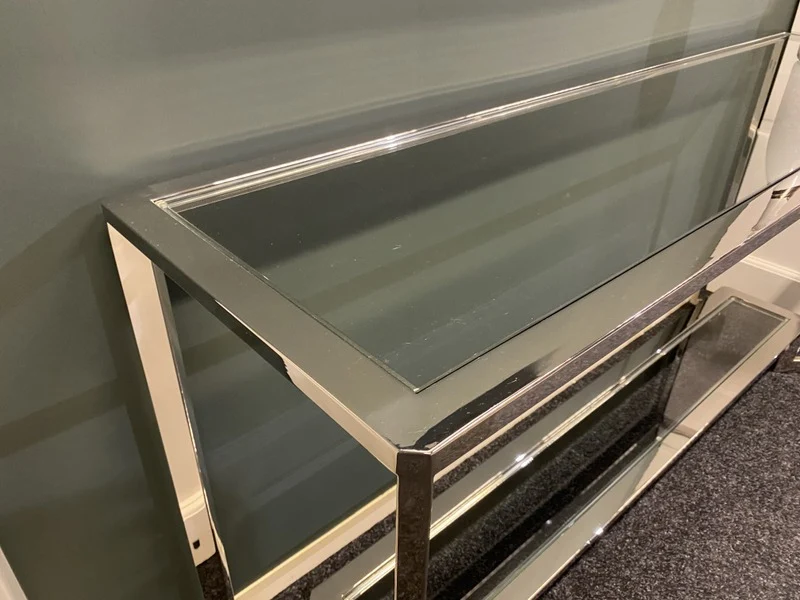 Konsole verchromt Glasplatte, Wandtisch Silber, Konsole Metall Glas, Breite 160 cm