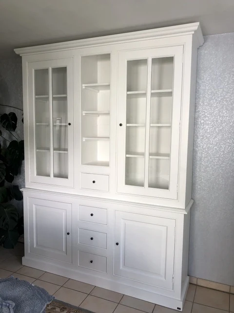 Vitrine weiß, Geschirrschrank grau Landhausstil, Vitrine weiß Landhaus, Buffetschrank weiß, Breite 190 cm