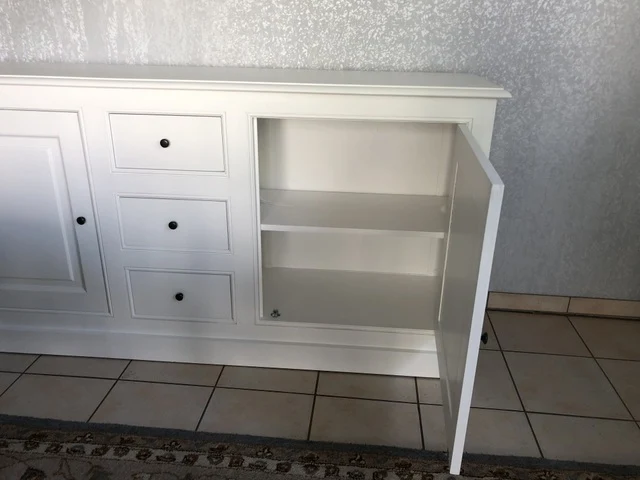 Vitrine weiß, Geschirrschrank grau Landhausstil, Vitrine weiß Landhaus, Buffetschrank weiß, Breite 190 cm