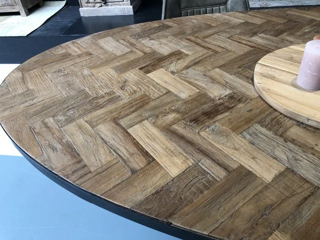 Ovaler Esstisch Metall Gestell, Tisch oval Industriedesign, ovaler Tisch Metall Holz, Breite 210 cm