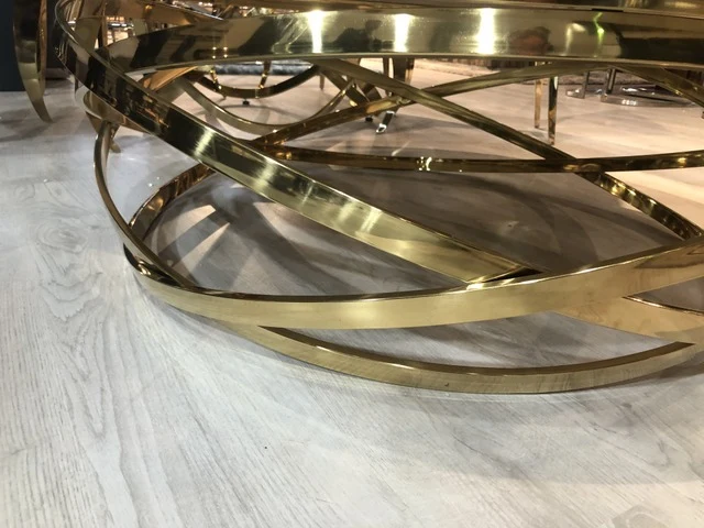 Couchtisch Gold schwarz, Couchtisch rund Gold, runder Tisch, Durchmesser 110 cm