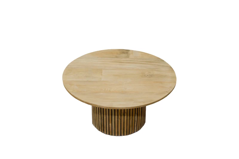 Couchtisch rund Massivholz, runder Couchtisch Naturholz-Farbe, Durchmesser 80 cm