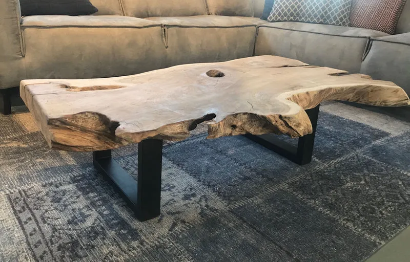 Couchtisch Massivholz/Unikat, Couchtisch Metall Gestell, Breite 120 cm