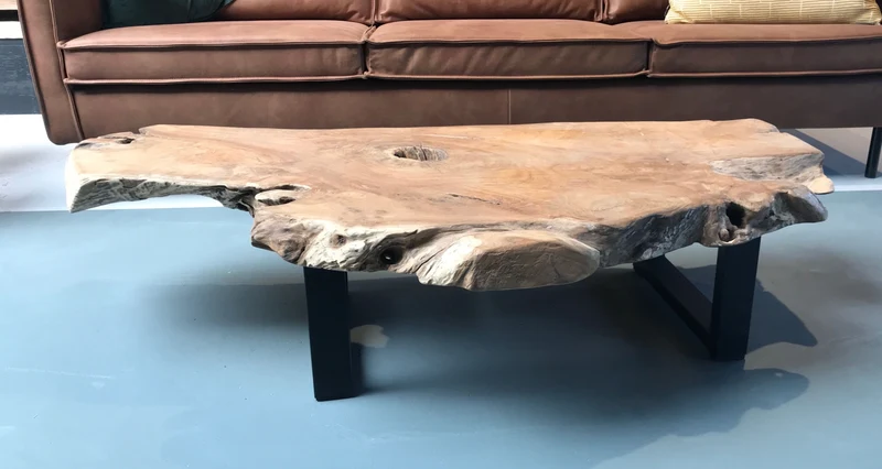 Couchtisch Massivholz/Unikat, Couchtisch Metall Gestell, Breite 120 cm