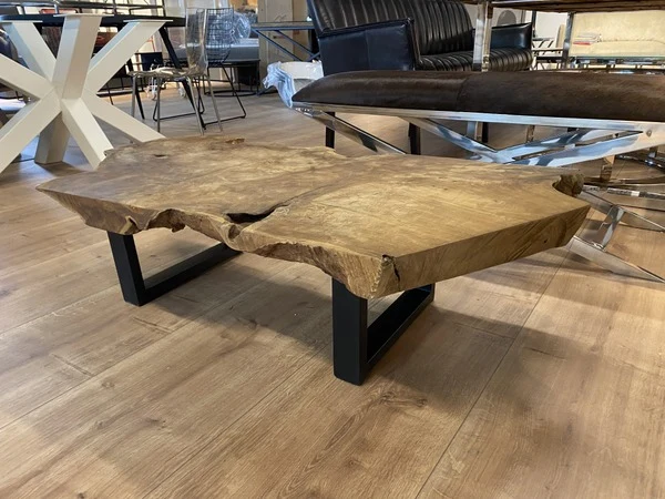 Couchtisch Massivholz/Unikat, Couchtisch Metall Gestell, Breite 120 cm