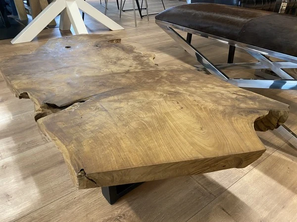 Couchtisch Massivholz/Unikat, Couchtisch Metall Gestell, Breite 120 cm