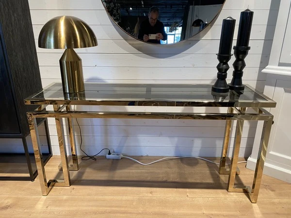 Konsole Gold, Wandtisch Gold Glas Metall, Tisch Gold Glas, Breite 160 cm