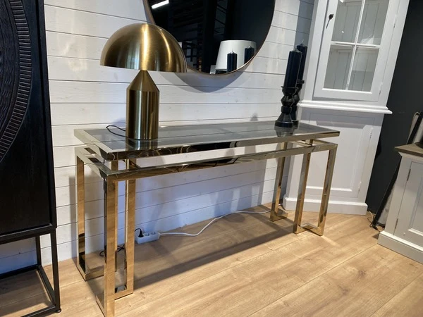 Konsole Gold, Wandtisch Gold Glas Metall, Tisch Gold Glas, Breite 160 cm