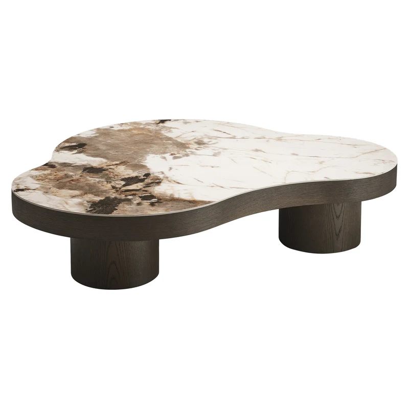 Couchtisch halbrund Keramik-braun, Couchtisch Keramik braun, Länge 140 cm