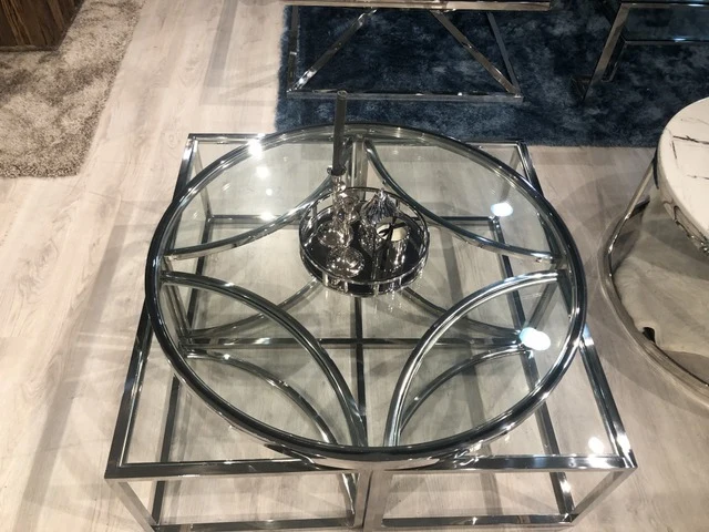 Couchtisch rund Glas Metall, runder Couchtisch, Glastisch rund, Durchmesser 100 cm