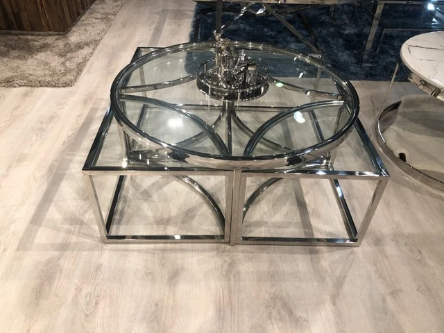 Couchtisch rund Glas Metall, runder Couchtisch, Glastisch rund, Durchmesser 100 cm