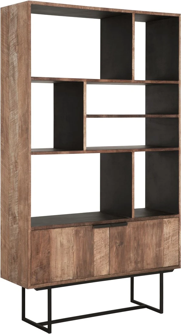 Regal Holz, Bücherregal Metall Holz, Holzregal Teak, Breite 120 cm