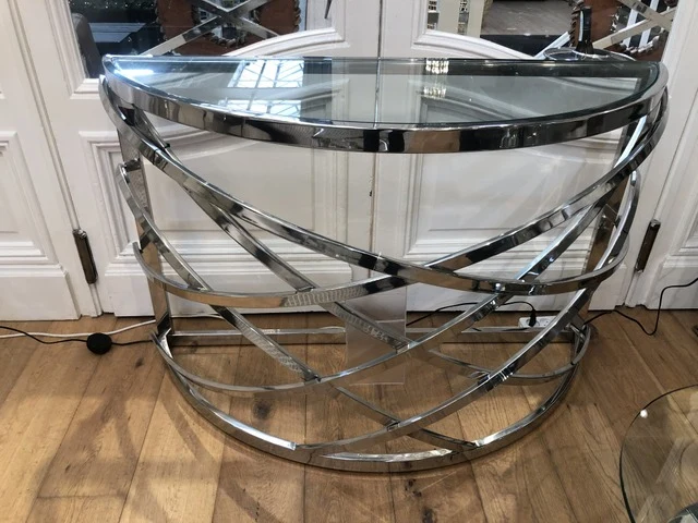 Konsole verchromt Glas, Wandtisch verchromt Metall und Glas, Konsole Glas, Breite 120 cm