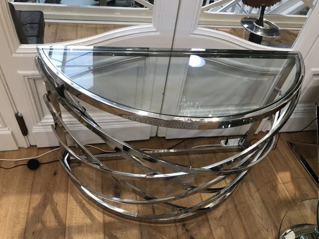 Konsole verchromt Glas, Wandtisch verchromt Metall und Glas, Konsole Glas, Breite 120 cm