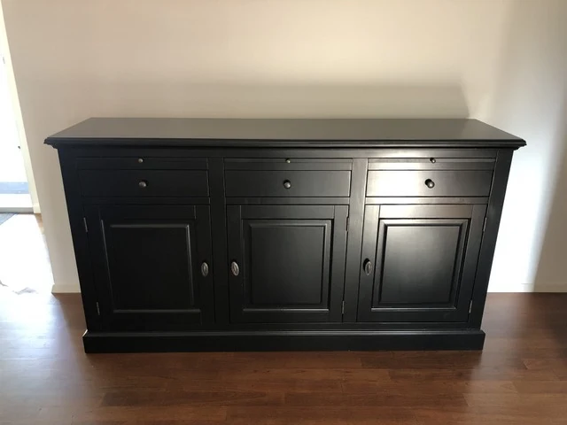 Sideboard schwarz, Anrichte schwarz Landhaus, Sideboard Landhausstil, Breite 177 cm