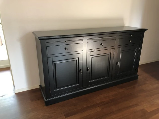 Sideboard schwarz, Anrichte schwarz Landhaus, Sideboard Landhausstil, Breite 177 cm