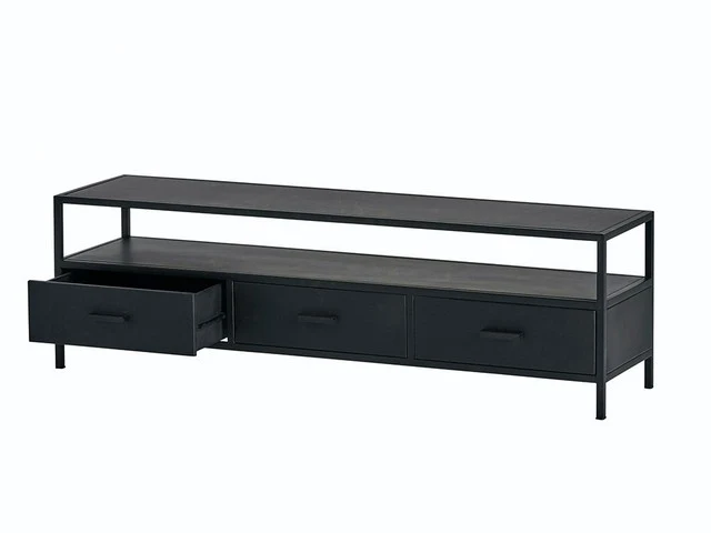 TV Lowbaord schwarz, Fernsehschrank Metall schwarz, TV Regal schwarz, Schrank schwarz Industriedesign, Breite 150 cm