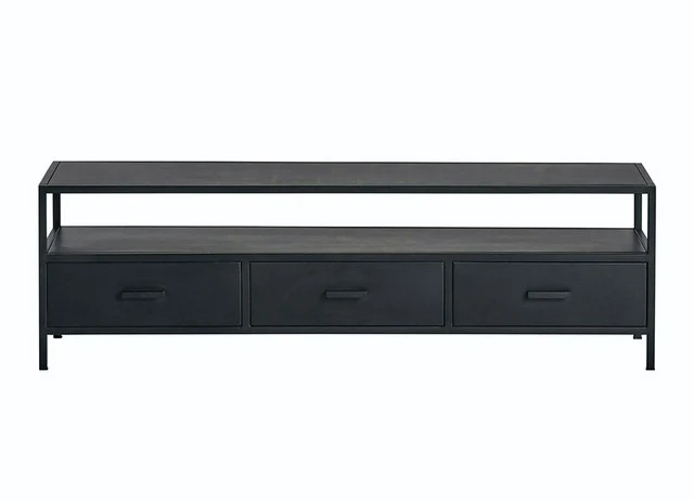 TV Lowbaord schwarz, Fernsehschrank Metall schwarz, TV Regal schwarz, Schrank schwarz Industriedesign, Breite 150 cm