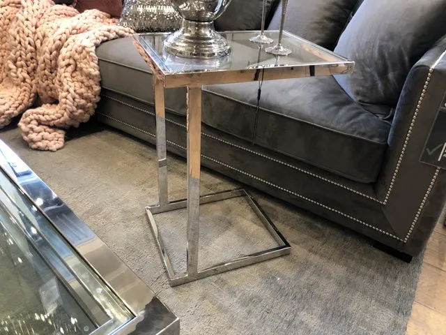 Beistelltisch Silber, Tisch Glas-Metall, Glas Beistelltisch Silber, Maße 48x35 cm