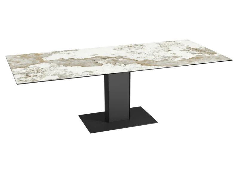 Esstisch weiß-grau Keramik-Tischplatte, Esstisch Keramik ausziehbar, Länge 150-230 cm