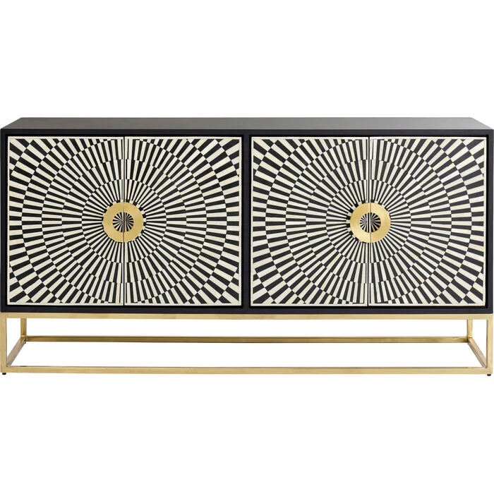 Sideboard weiß-schwarz-Gold, Anrichte Gold schwarz, Breite 160 cm