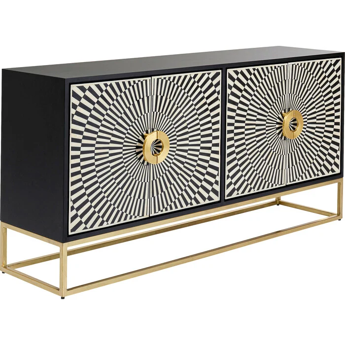Sideboard weiß-schwarz-Gold, Anrichte Gold schwarz, Breite 160 cm