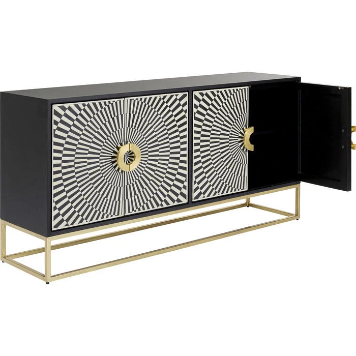 Sideboard weiß-schwarz-Gold, Anrichte Gold schwarz, Breite 160 cm