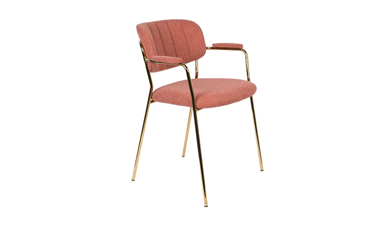 Stuhl rosa, Stuhlbeine gold, mit Armlehne