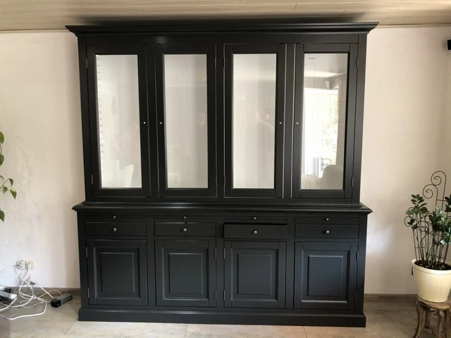 Vitrinen anthrazit Landhausstil, Wohnzimmerschrank anthrazit Landhaus, Buffetschrank anthrazit, Breite 230 cm