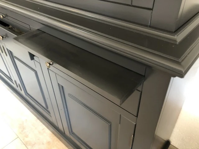Vitrinen anthrazit Landhausstil, Wohnzimmerschrank anthrazit Landhaus, Buffetschrank anthrazit, Breite 230 cm