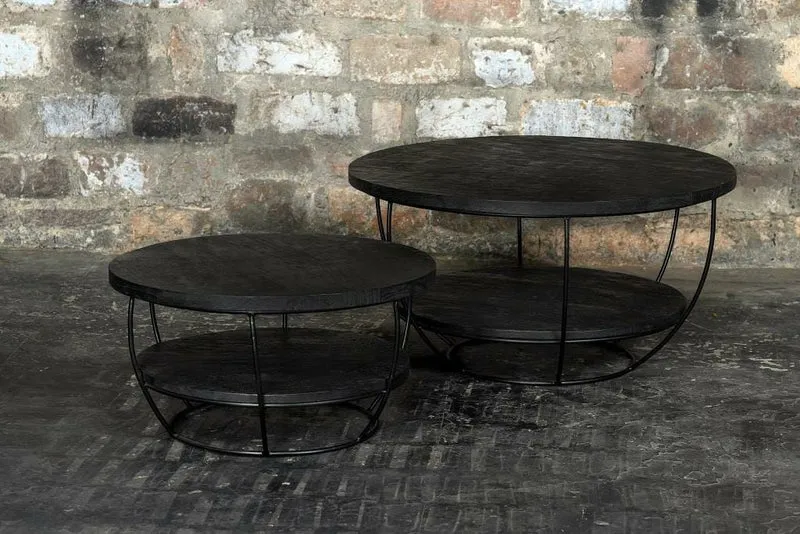 Couchtisch rund schwarz, runder Couchtisch schwarz Industriedesign, Durchmesser 65 cm