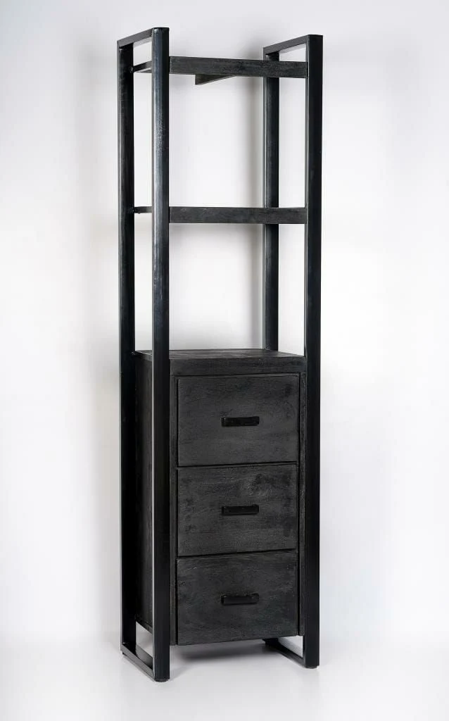 Regal schwarz mit Schubladen, Metall Regal Industriedesign, Aktenregal schwarz Industrie, Breite 55 cm