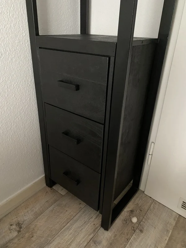 Regal schwarz mit Schubladen, Metall Regal Industriedesign, Aktenregal schwarz Industrie, Breite 55 cm