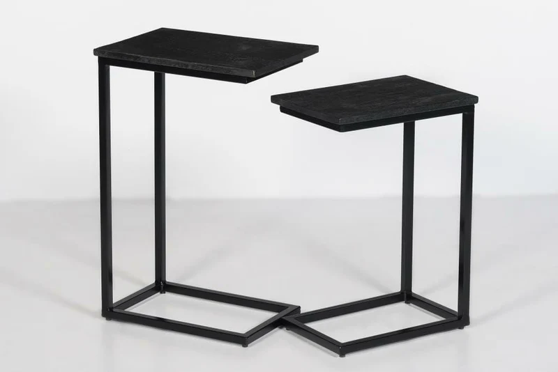 2er Set Beistelltisch schwarz, Beistelltisch Industriedesign, Breite 60 cm