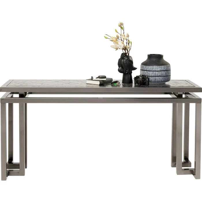 Konsole grau Glas-Metall, Gals-Konsole grau, Wandtisch Glas-Metall, Breite 160 cm