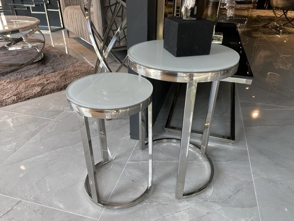 2er Set Beistelltisch Silber, runder Beistelltisch Silber, Durchmesser 40 cm