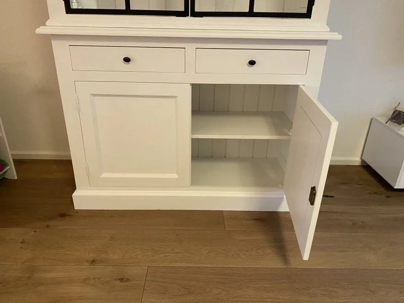 Vitrine weiß, Geschirrschrank weiß Massivholz, Küchenschrank weiß Landhaus, Breite 130 cm
