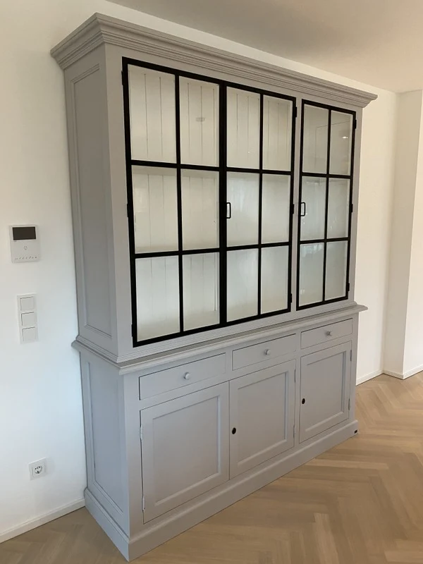 Vitrine weiß, Geschirrschrank weiß Massivholz, Küchenschrank weiß Landhaus, Breite 130 cm