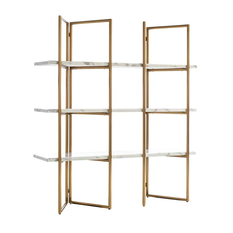 Regal Gold, Bücherregal Gold, Regal Metall-Marmoroptik, Breite 165 cm