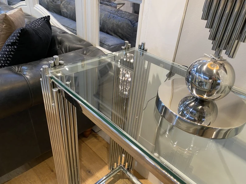 Konsole Silber, Wandtisch Glas-Metall verchromt, Konsole verchromt, Breite 130 cm