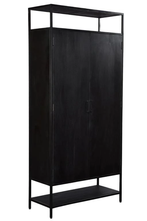 Schrank schwarz-braun Industriedesign, Bücherschrank Holz Metall, Aktenschrank Holz Industrie, Breite 100 cm