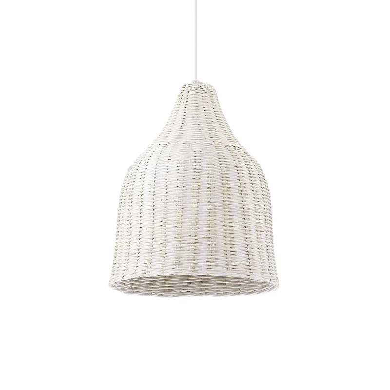 Pendelleuchte weiß Rattan, Hängelampe Rattan weiß, Durchmesser 35 cm