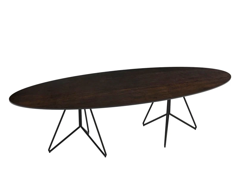 Couchtisch oval braun, ovaler Couchtisch Keramik-Tischplatte, Breite 145 cm