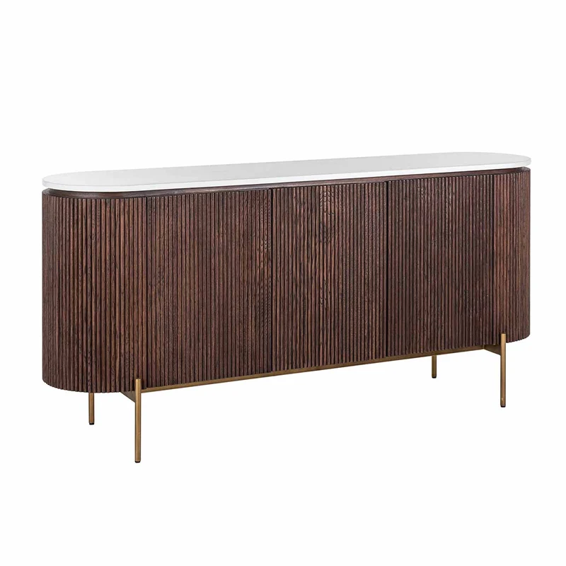 Sideboard braun-weiß, Anrichte Marmor weiß Holz braun, Breite 180 cm