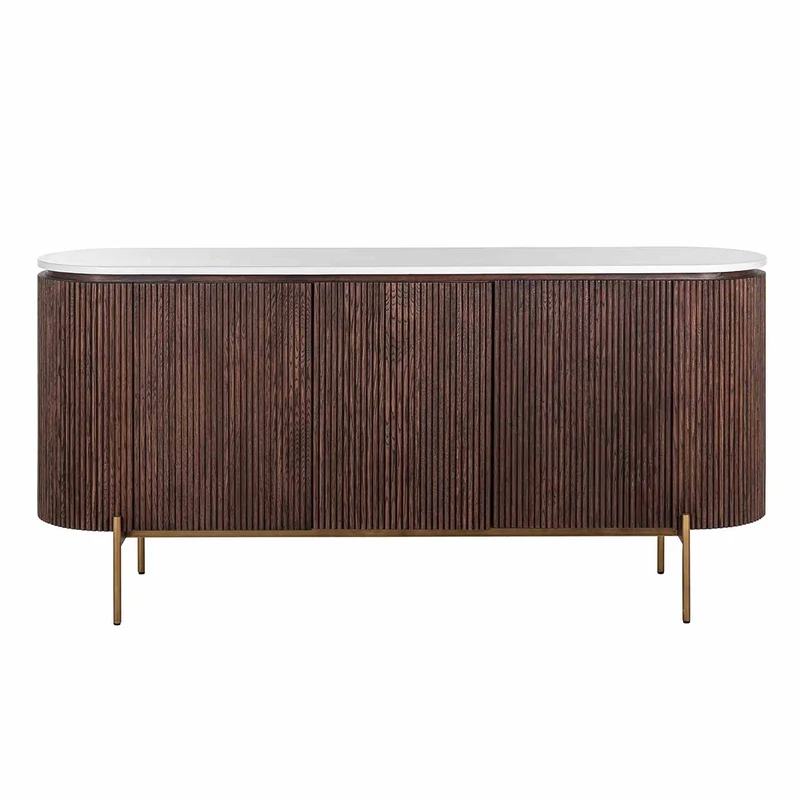 Sideboard braun-weiß, Anrichte Marmor weiß Holz braun, Breite 180 cm