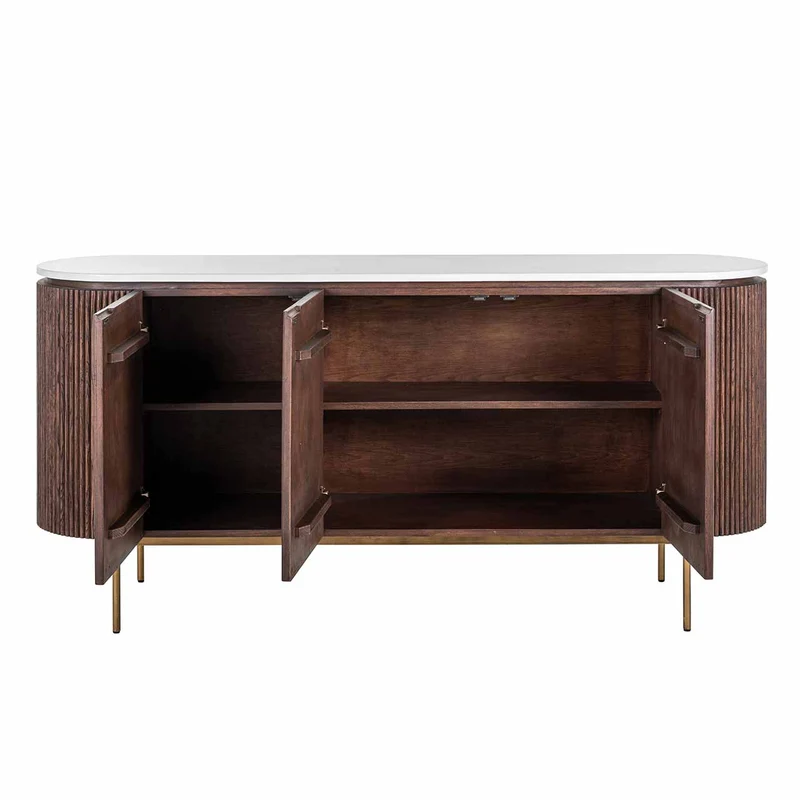 Sideboard braun-weiß, Anrichte Marmor weiß Holz braun, Breite 180 cm