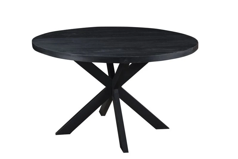 Esstisch schwarz rund, runder Tisch schwarz Metall Holz, Durchmesser 130 cm