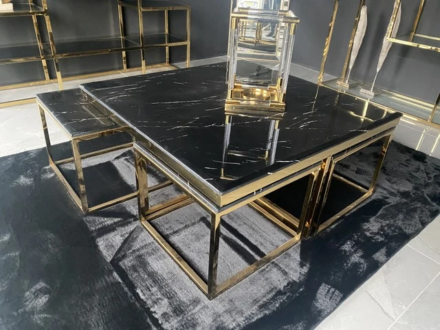 Couchtisch schwarz, Couchtisch Gestell Gold, Couchtisch schwarz, Maße 100x100 cm